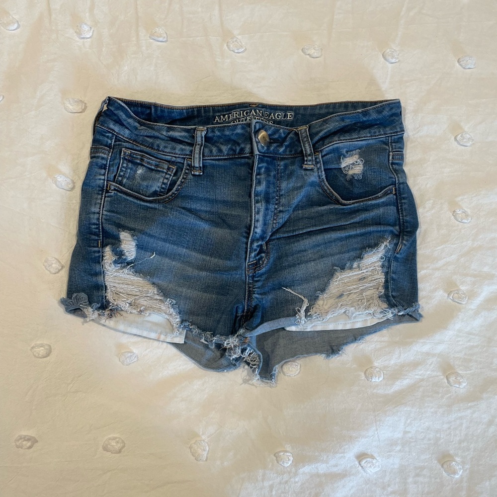 American Eagle High-Rise Short-Short Jean Shorts, size 10